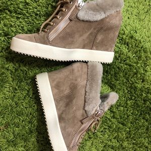 Giuseppe Zanotti suede fur wedge sneaker